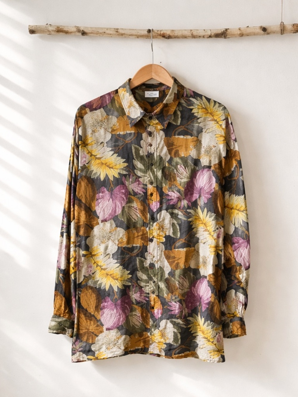 VTG 100% Silk Blouse Oversized Button Down Artistic Academia Quiet Luxury Large